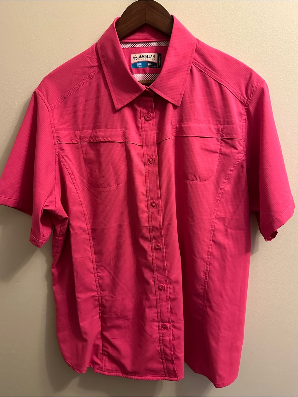 Magellan Outdoors Men’s Short-Sleeve Button-Down Shirt in Hot Pink